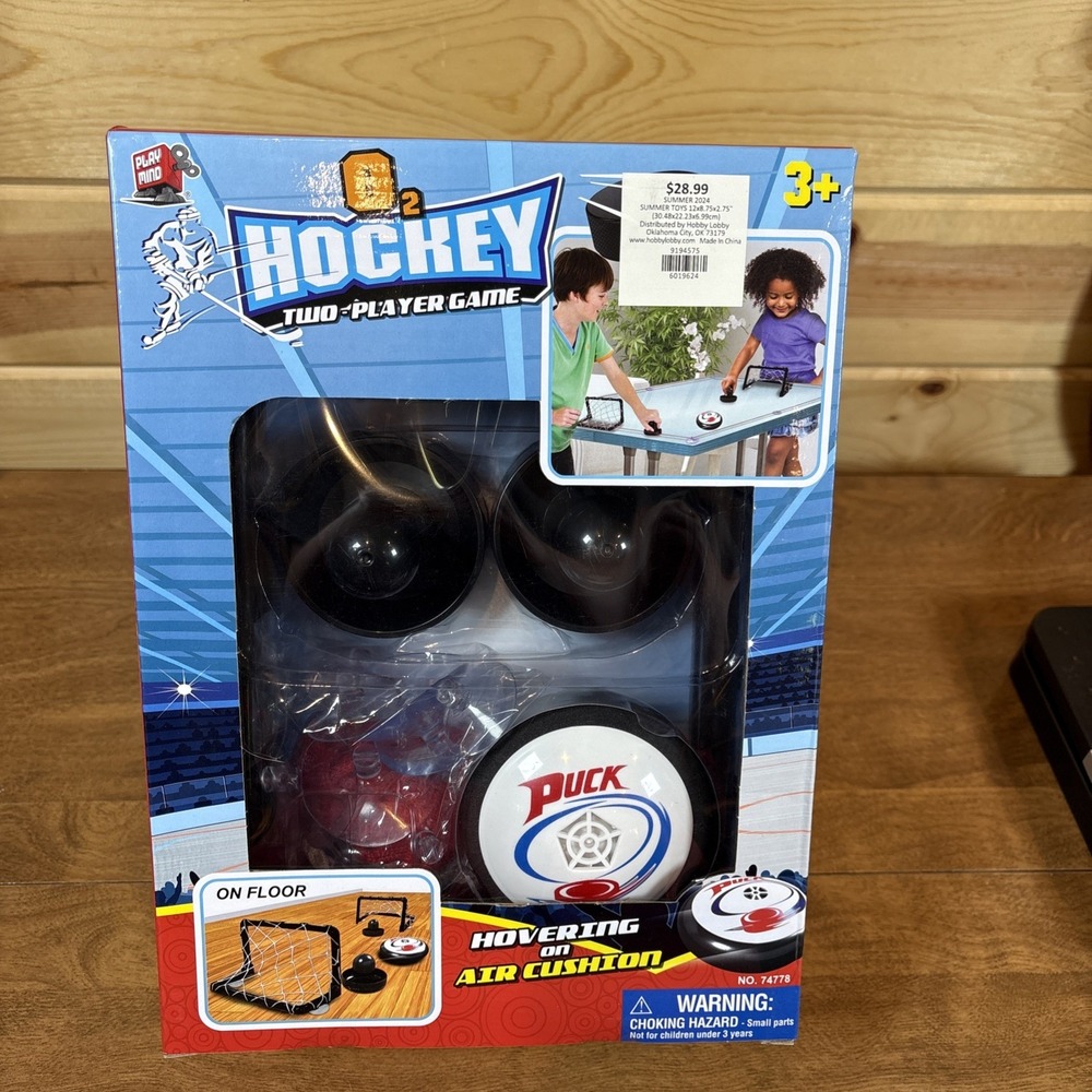 Play Mind O2 Hockey Two-Player Game Hovering Air Cushion Puck Set No 74778 NEW‎